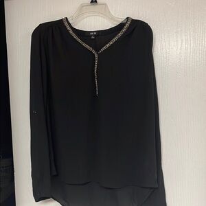 Active USA Black Asymmetrical Long Sleeve Blouse